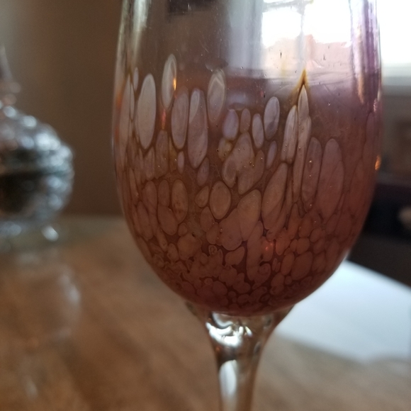 Vintage Slater Studio Art Glass Tall Orange Iridescent Wine Goblet - Picture 5 of 14